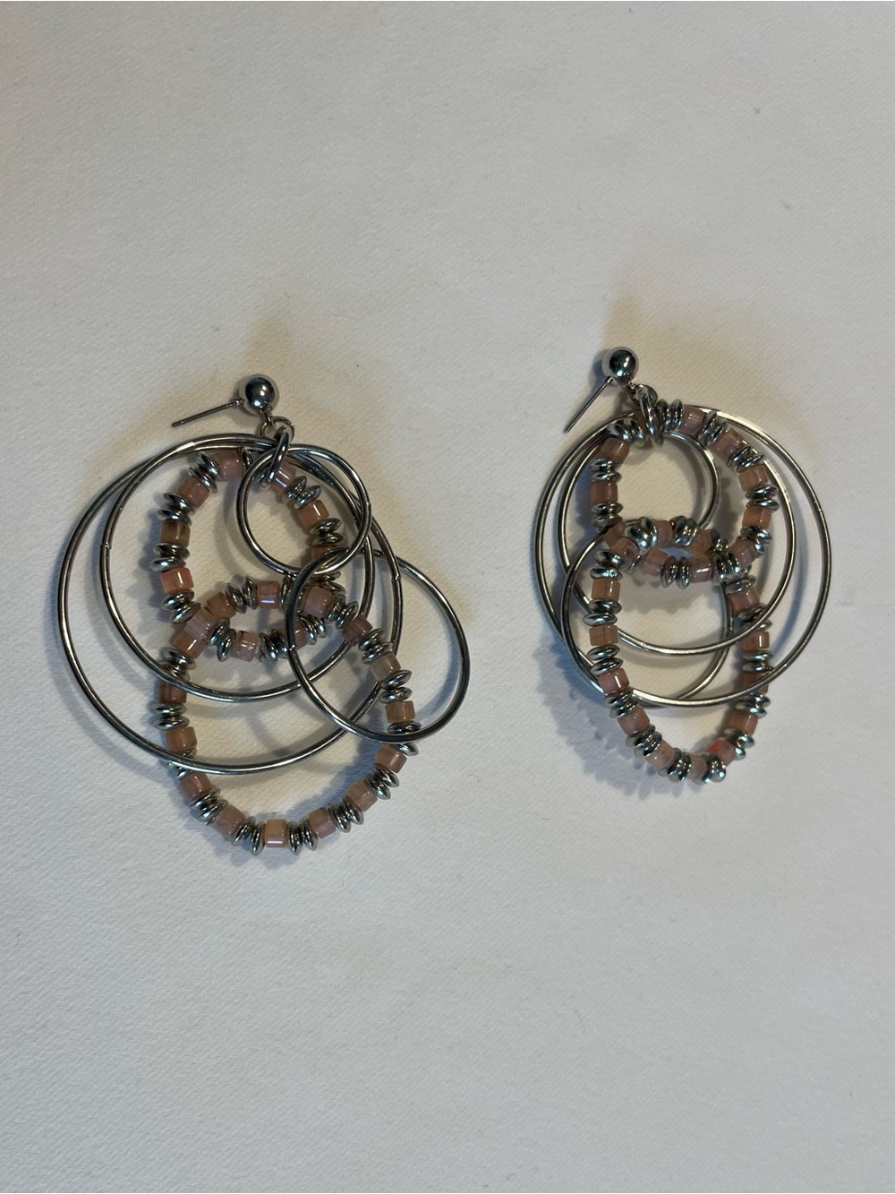 Free People blush pink silver beaded Multi-strand hoops festival wear